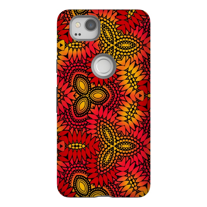 Pixel 2 StrongFit Mandala style red and yellow decorative design by Josie