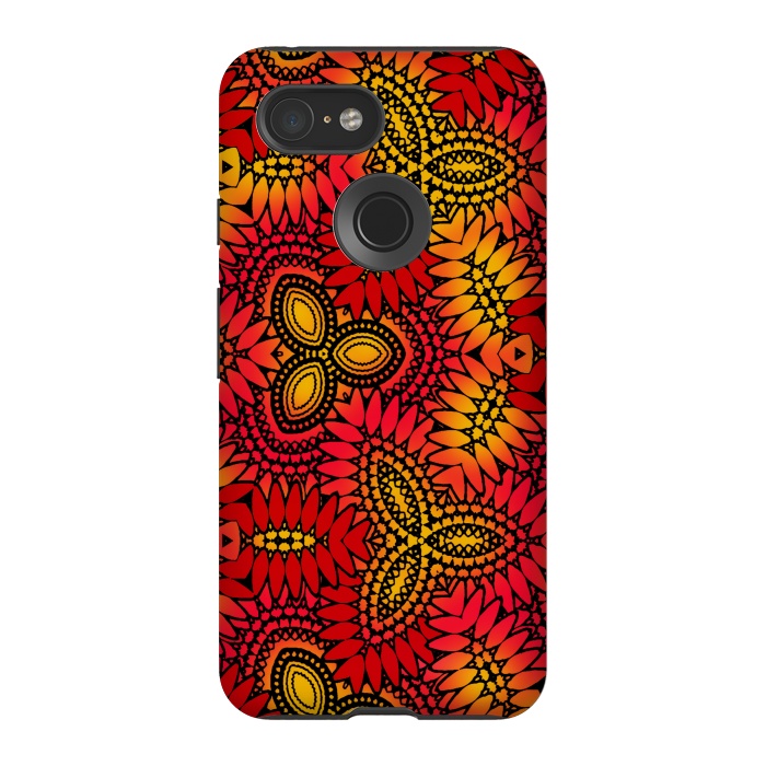 Pixel 3 StrongFit Mandala style red and yellow decorative design by Josie