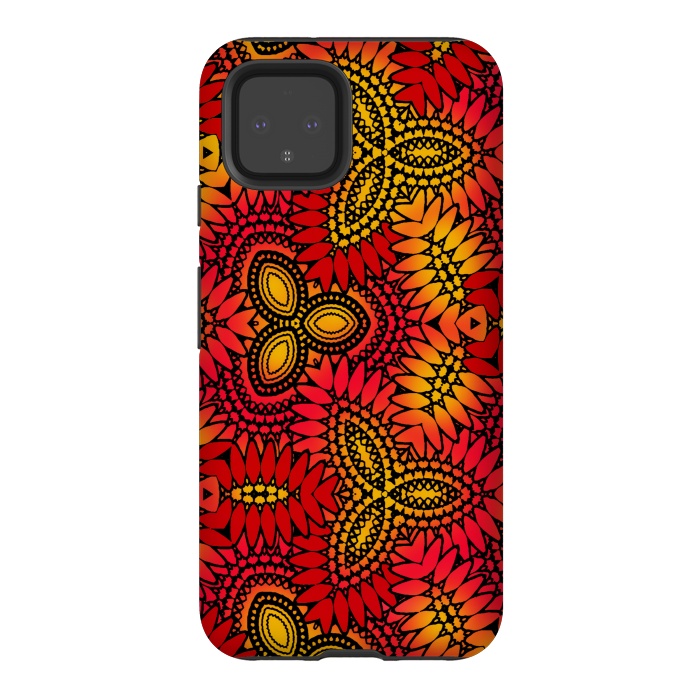 Pixel 4 StrongFit Mandala style red and yellow decorative design by Josie