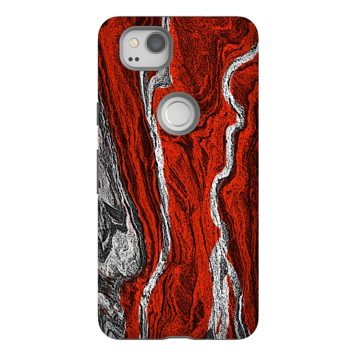 Pixel 2 StrongFit Red and white marble texture design by Josie