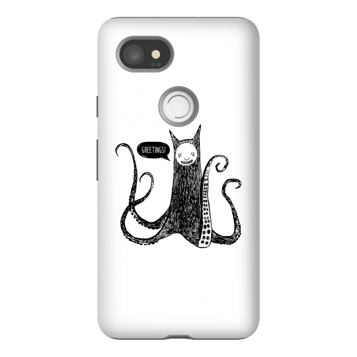 Pixel 2XL StrongFit Greetings from the kraken cat by Laura Nagel