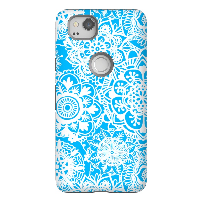Pixel 2 StrongFit Blue and White Mandala Pattern by Julie Erin Designs