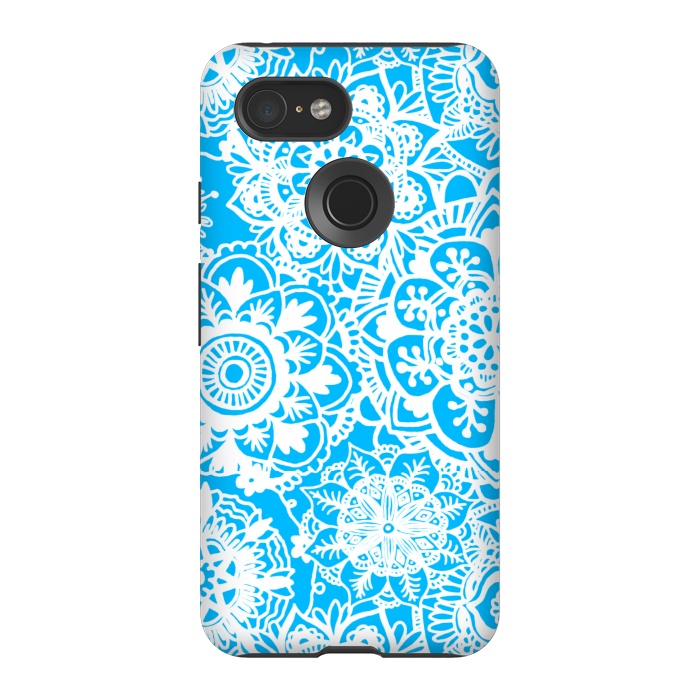 Pixel 3 StrongFit Blue and White Mandala Pattern by Julie Erin Designs