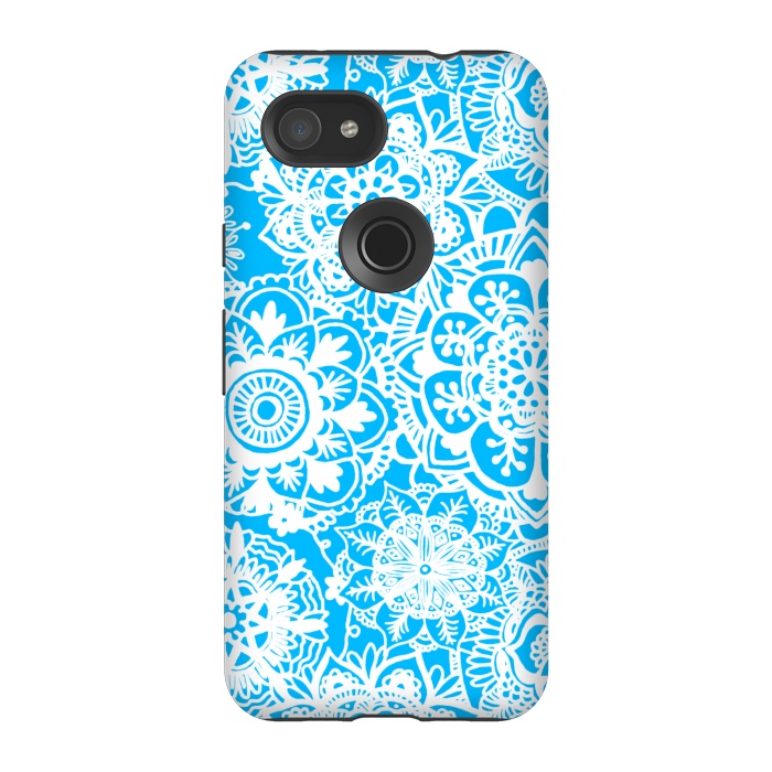 Pixel 3A StrongFit Blue and White Mandala Pattern by Julie Erin Designs