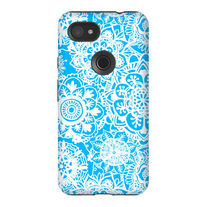 Pixel 3AXL StrongFit Blue and White Mandala Pattern by Julie Erin Designs