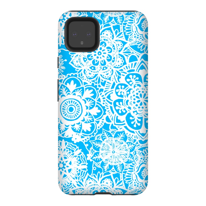 Pixel 4XL StrongFit Blue and White Mandala Pattern by Julie Erin Designs