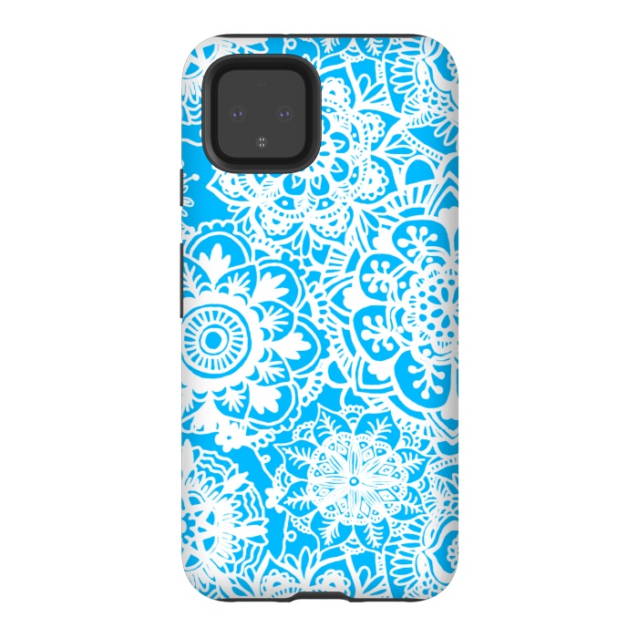 Pixel 4 StrongFit Blue and White Mandala Pattern by Julie Erin Designs