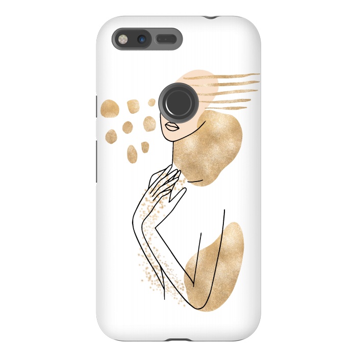 Pixel XL StrongFit Modern Lineart Girl With Gold Shapes by DaDo ART