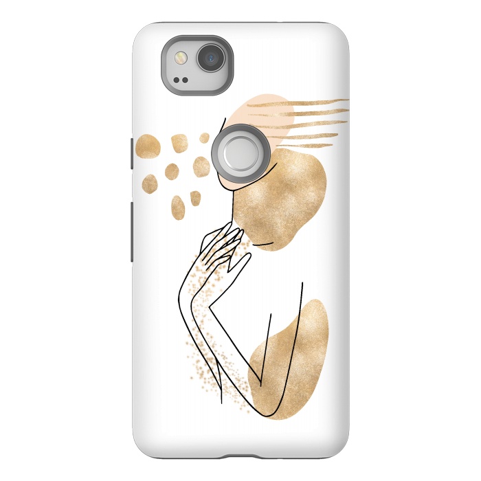 Pixel 2 StrongFit Modern Lineart Girl With Gold Shapes by DaDo ART