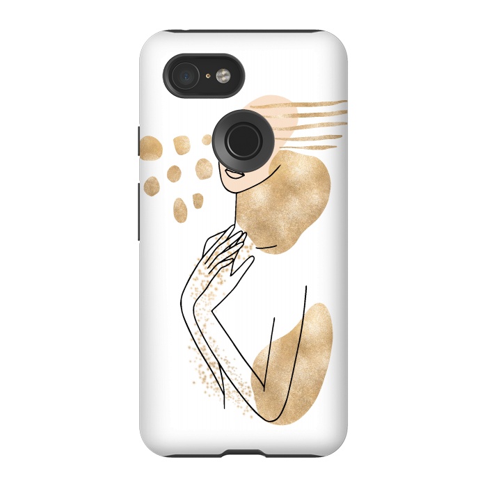Pixel 3 StrongFit Modern Lineart Girl With Gold Shapes by DaDo ART