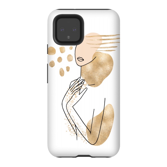 Pixel 4 StrongFit Modern Lineart Girl With Gold Shapes by DaDo ART