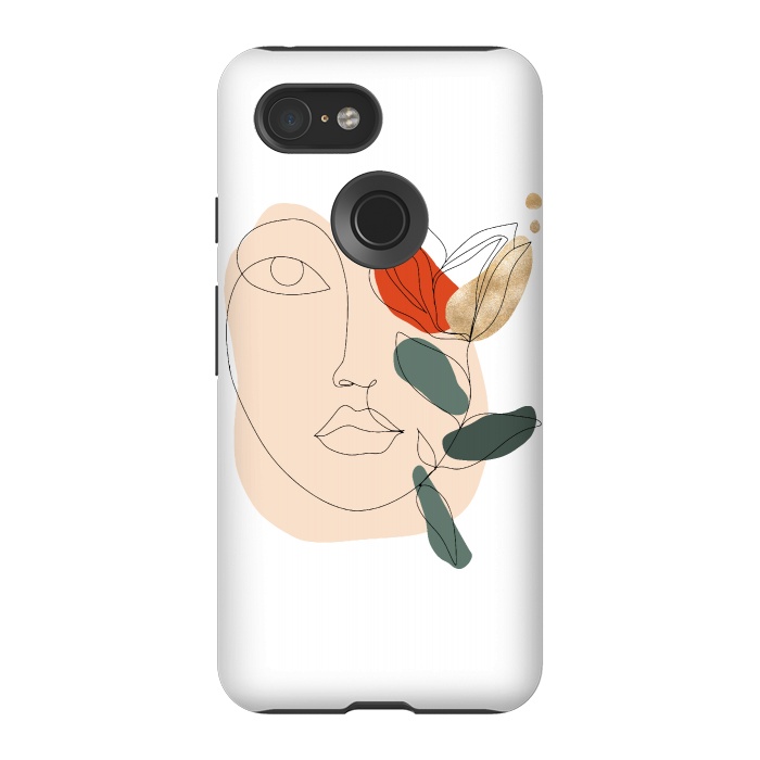 Pixel 3 StrongFit Lineart Face Floral  by DaDo ART