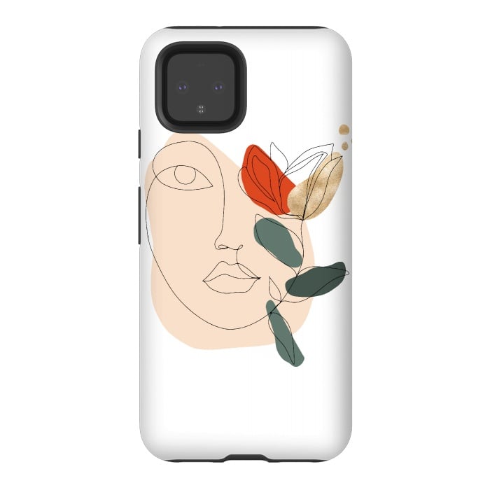 Pixel 4 StrongFit Lineart Face Floral  by DaDo ART
