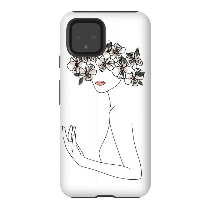 Pixel 4 StrongFit Lineart - Nymph Girl Floral by DaDo ART