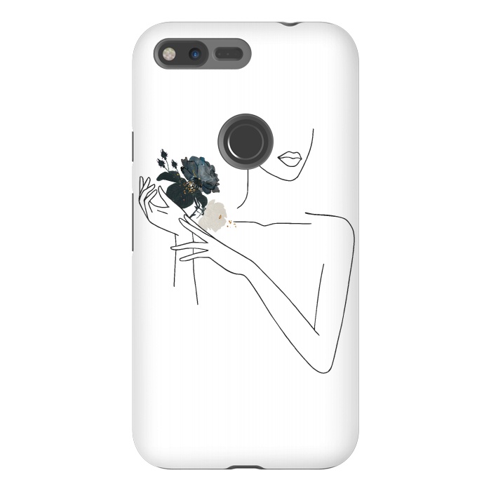Pixel XL StrongFit Lineart Girl With Black Flowers by DaDo ART