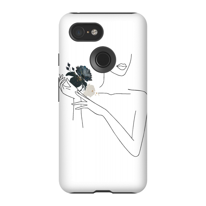 Pixel 3 StrongFit Lineart Girl With Black Flowers by DaDo ART