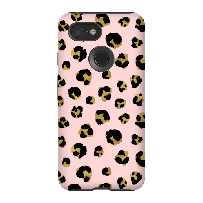 Pixel 3 StrongFit Pink and gold leopard by Julia Badeeva