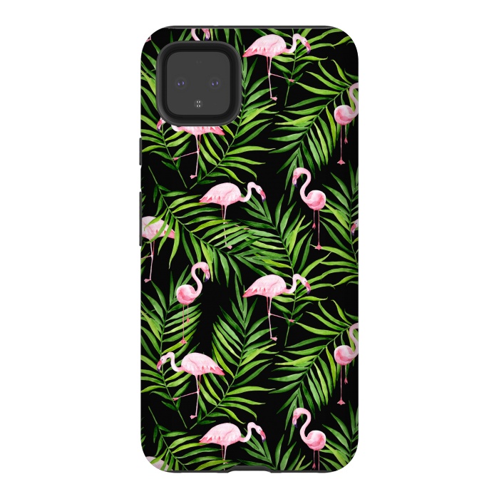 Pixel 4XL StrongFit Pink flamingo ang palm leaves by Julia Badeeva