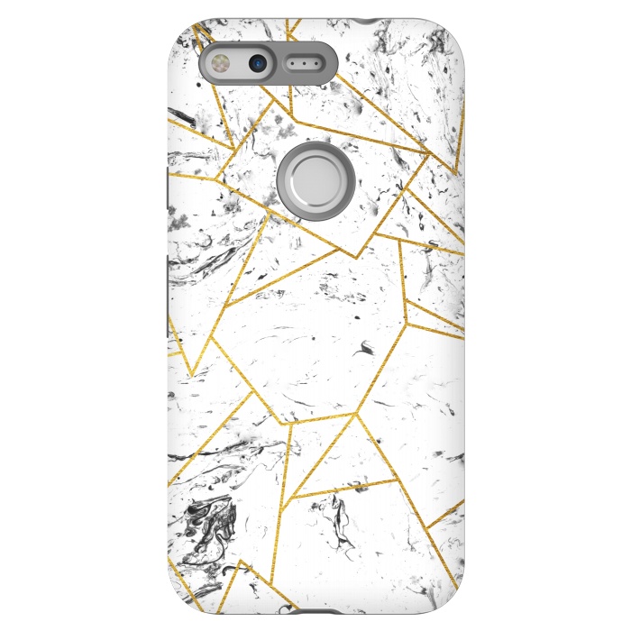 Pixel StrongFit White marble and gold frame by Julia Badeeva