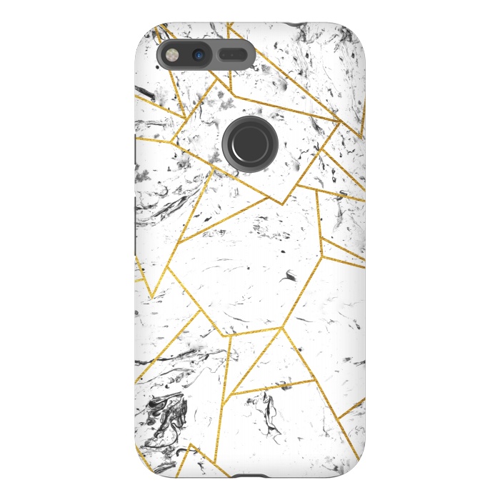 Pixel XL StrongFit White marble and gold frame by Julia Badeeva