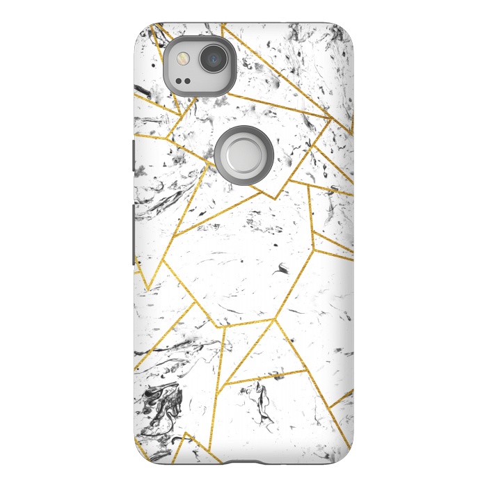 Pixel 2 StrongFit White marble and gold frame by Julia Badeeva