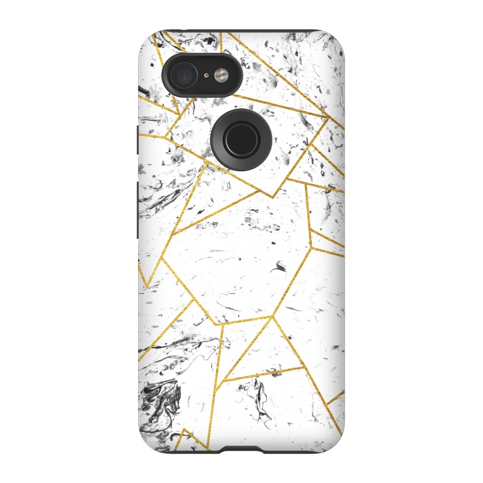 Pixel 3 StrongFit White marble and gold frame by Julia Badeeva