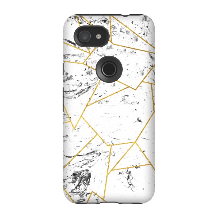 Pixel 3A StrongFit White marble and gold frame by Julia Badeeva