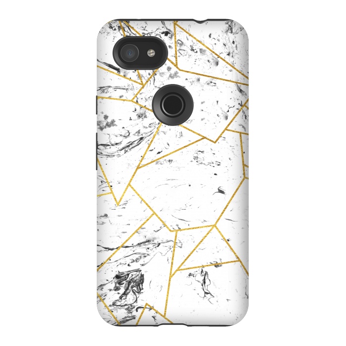 Pixel 3AXL StrongFit White marble and gold frame by Julia Badeeva