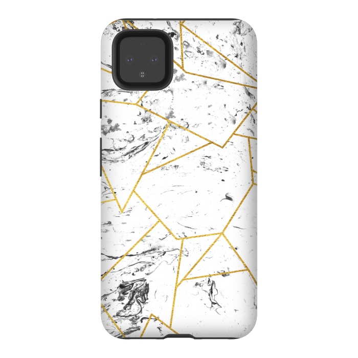 Pixel 4XL StrongFit White marble and gold frame by Julia Badeeva