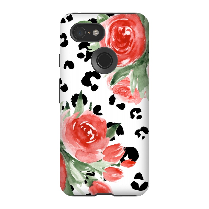 Pixel 3 StrongFit Roses and leopard by Julia Badeeva