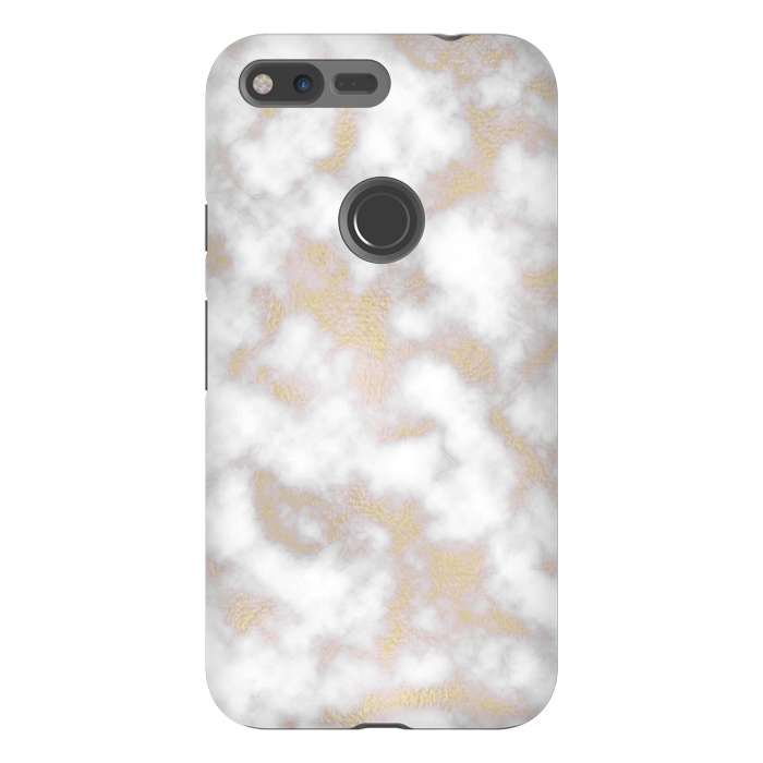 Pixel XL StrongFit Gold and White Marble Texture by Julie Erin Designs
