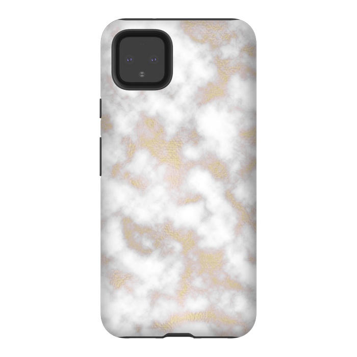 Pixel 4XL StrongFit Gold and White Marble Texture by Julie Erin Designs