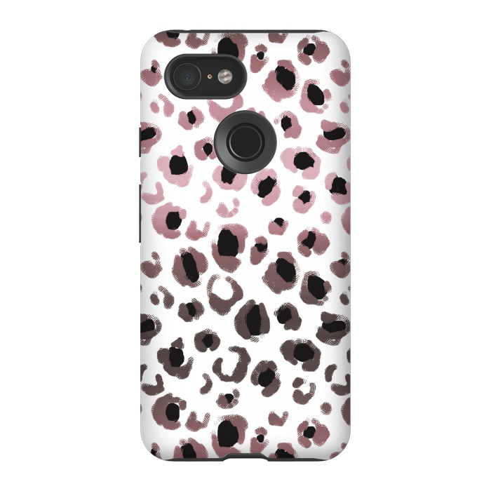 Pixel 3 StrongFit Pink brown leopard print spots by Oana 