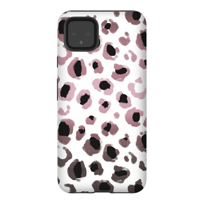 Pixel 4XL StrongFit Pink brown leopard print spots by Oana 