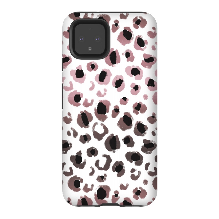 Pixel 4 StrongFit Pink brown leopard print spots by Oana 