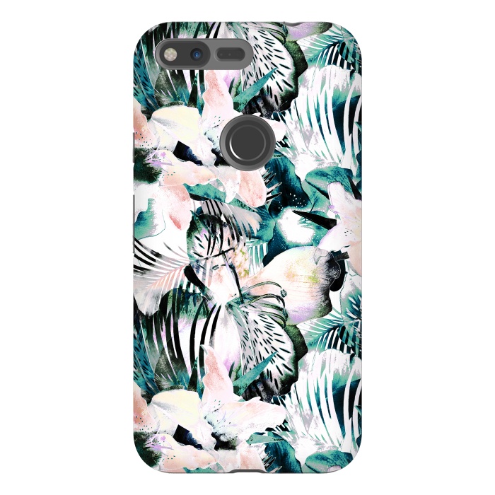 Pixel XL StrongFit Tropical flowers and palm leaves by Oana 