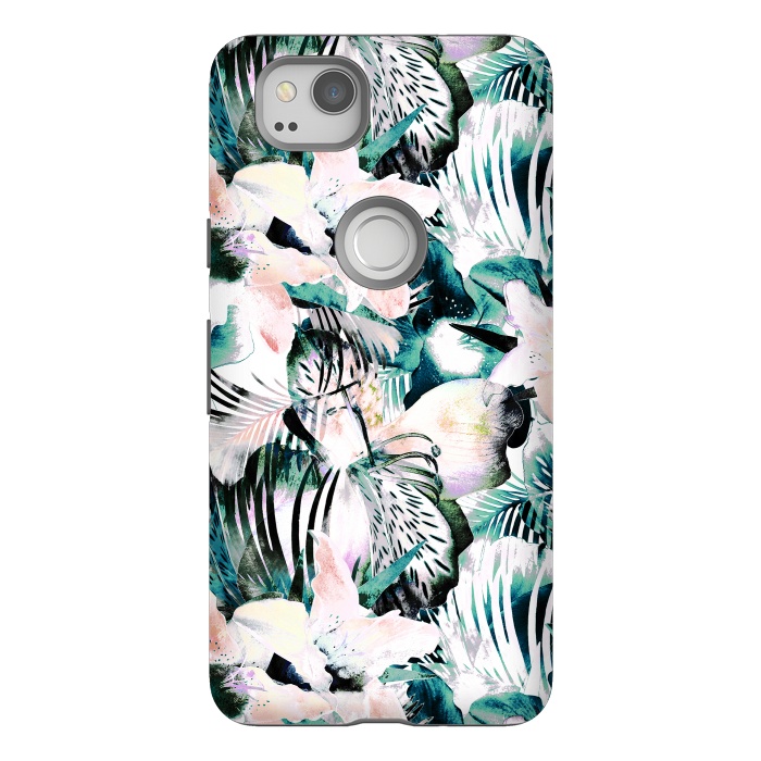 Pixel 2 StrongFit Tropical flowers and palm leaves by Oana 