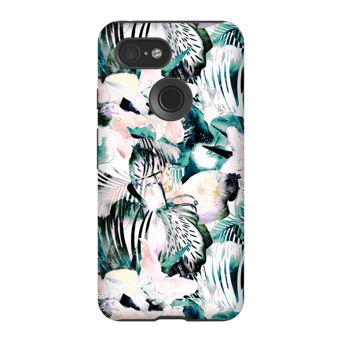 Pixel 3 StrongFit Tropical flowers and palm leaves by Oana 
