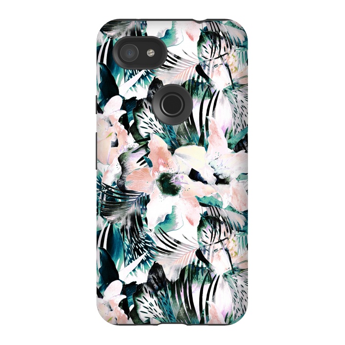 Pixel 3AXL StrongFit Tropical flowers and palm leaves by Oana 