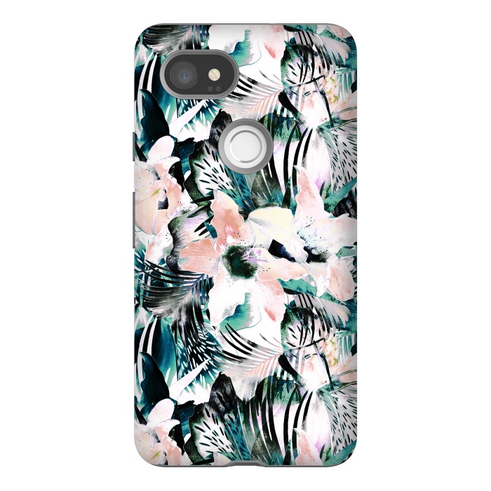 Pixel 2XL StrongFit Tropical flowers and palm leaves by Oana 