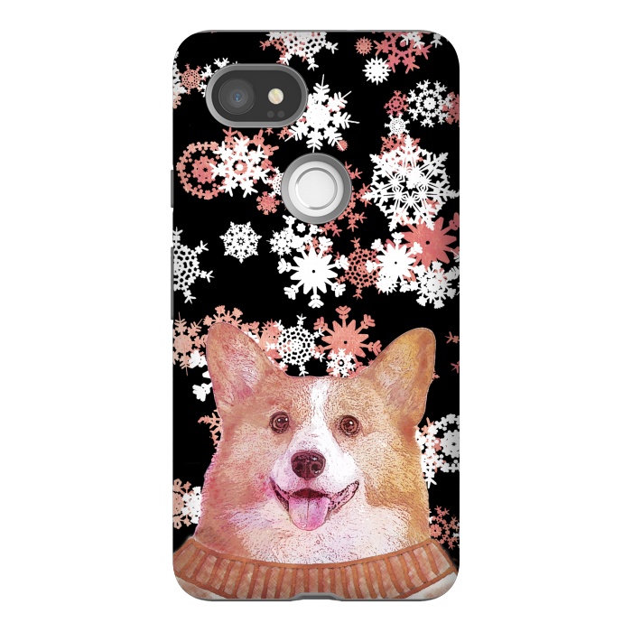 Pixel 2XL StrongFit Cute corgi and white rose gold snowflakes by Oana 