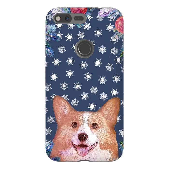 Pixel XL StrongFit Corgi, snowflakes and winter decorations by Oana 