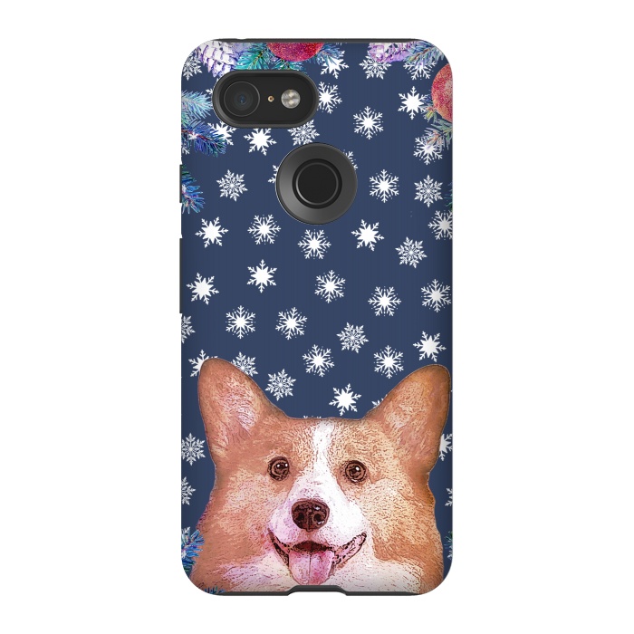 Pixel 3 StrongFit Corgi, snowflakes and winter decorations by Oana 