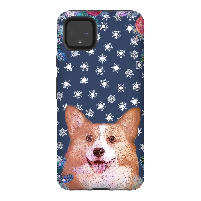 Pixel 4XL StrongFit Corgi, snowflakes and winter decorations by Oana 