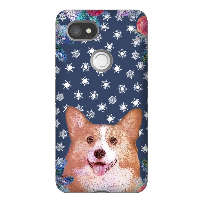 Pixel 2XL StrongFit Corgi, snowflakes and winter decorations by Oana 