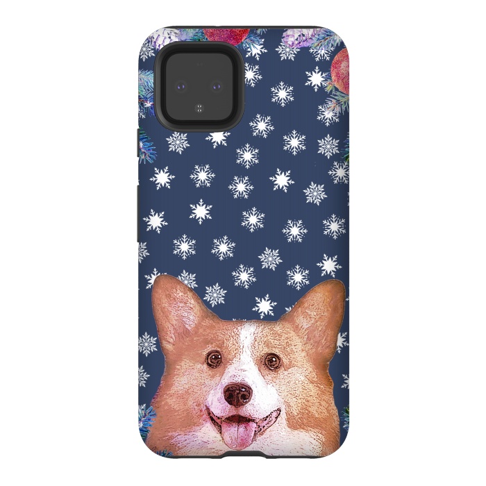 Pixel 4 StrongFit Corgi, snowflakes and winter decorations by Oana 