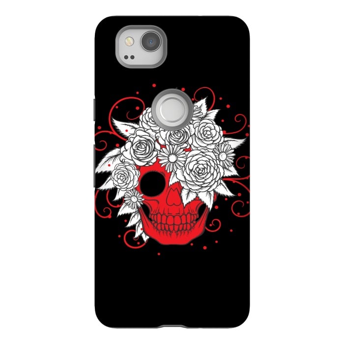 Pixel 2 StrongFit floral red skull smiling by MALLIKA