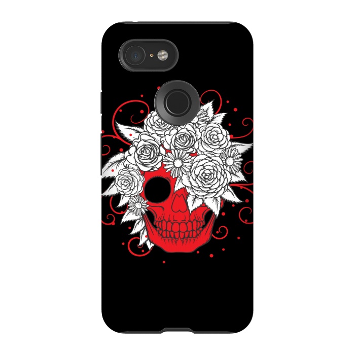 Pixel 3 StrongFit floral red skull smiling by MALLIKA