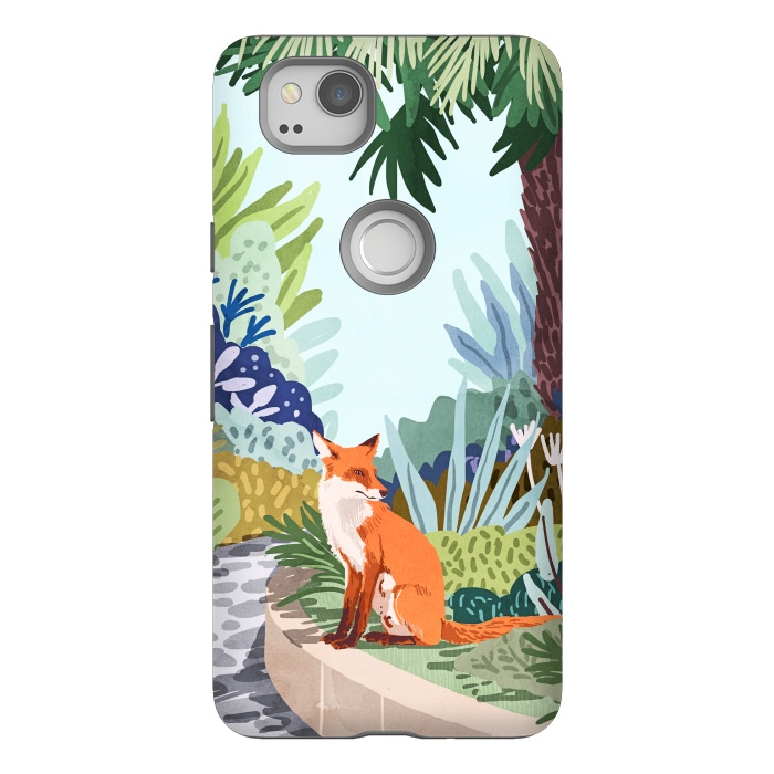 Pixel 2 StrongFit Fox in The Garden | Animals Wildlife Botanical Nature Painting | Boho Colorful Jungle Illustration by Uma Prabhakar Gokhale