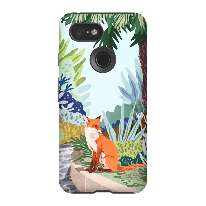 Pixel 3 StrongFit Fox in The Garden | Animals Wildlife Botanical Nature Painting | Boho Colorful Jungle Illustration by Uma Prabhakar Gokhale